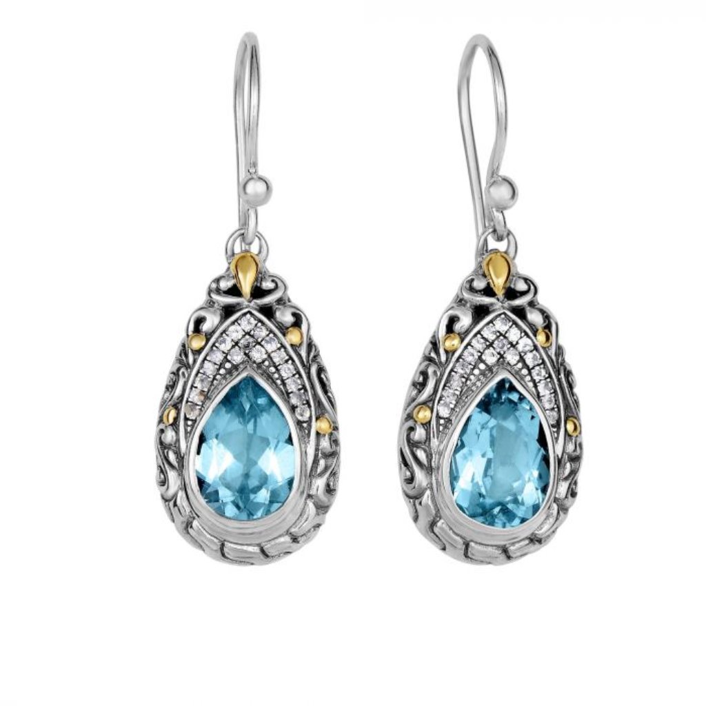 White Sapphire And Blue Topaz Teardrop Earrings